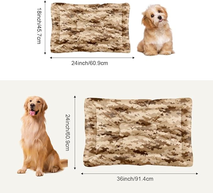 Desert Storm Brown Camo Dog Bed Furniture Pet Bed Mats Dog Cage Pad for Crate Small Washable Non-Slip Crate Senior Floor Mat Little Indoor Outdoor 24X18 Inch