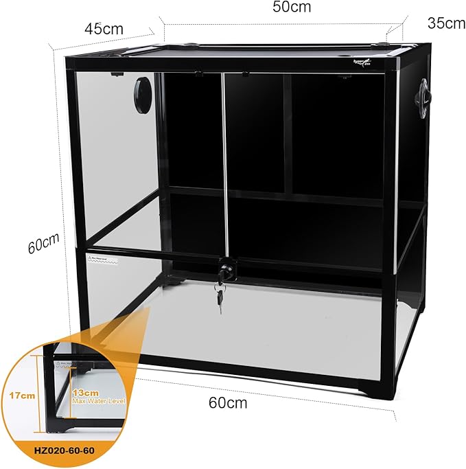 Glass Reptile Terrarium 24" x 18" x 24"FrontOpening Chameleon Cage ull View Glass Terrarium Tank with Double Hinge Door for Reptiles Amphibians, Bearded Dragon Gecko Lizard Snake