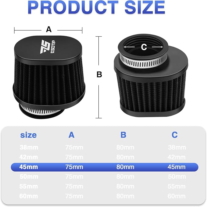2PCS Motorcycle Air Filter Universal 45MM Replacement Engine Filter High