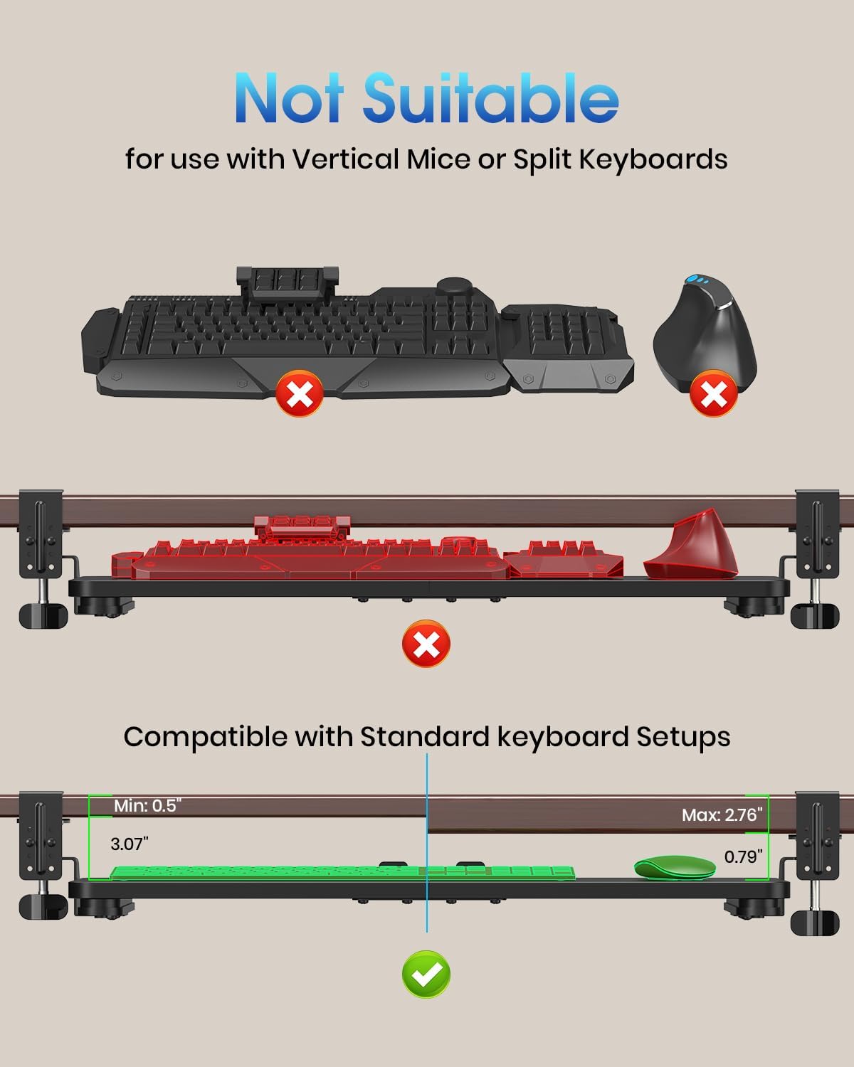 Large Keyboard Tray Under Desk, Pull Out Keyboard & Mouse Tray for Typing