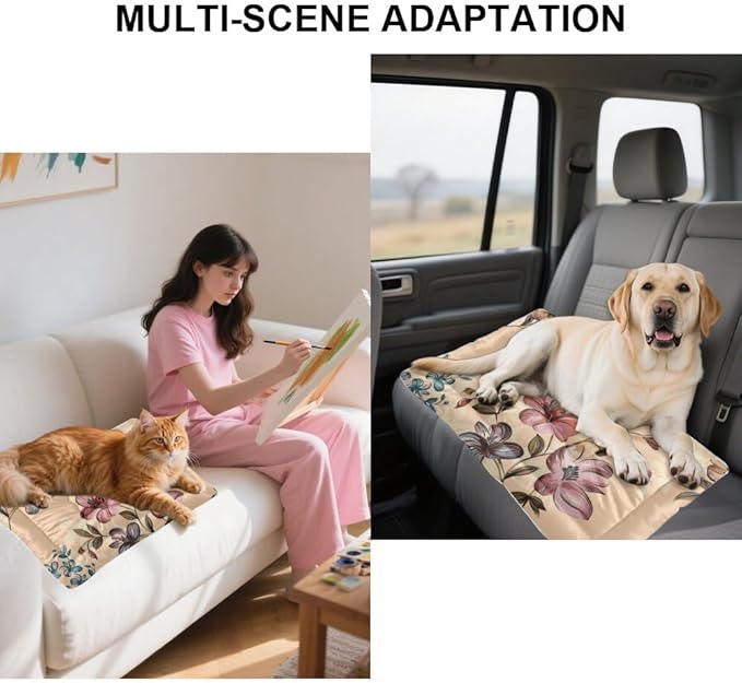 Crimson- Brown Blossoms Pet Mat Bed Cat Mats for Sleeping Cat Crate Bed Hand- Painted Blooms Warm Dog Non- Slip Bottom Furniture for Dogs Multi- Scenario, Multi- Model Pet Mats Gift Printed Dogs Mat