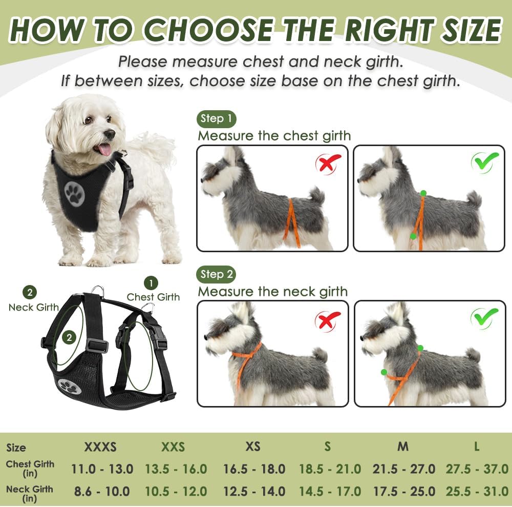 SlowTon Dog Seat Belt Harness for Car, Dog Car Harness Adjustable Mesh Breathable & Dog Seatbelt Safety Tether with Elastic Bungee for Small Medium Large Pets(Black, Single Clip, XXXS)