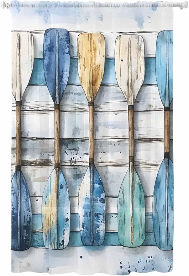 Sheer Curtains 108 Inches Long, Lake Paddle Striped Semi Sheer Curtains Light