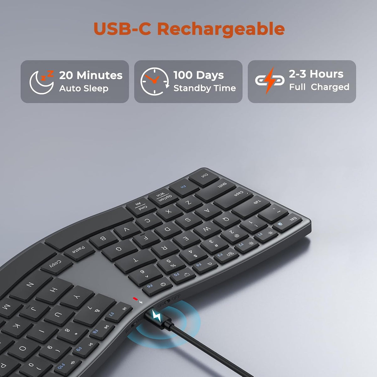 MEETION Wireless Ergonomic Keyboard, Split S-Curve, Bluetooth & 2.4G, Black