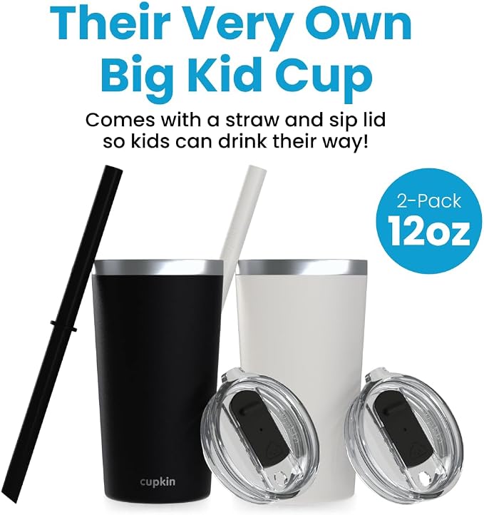 CUPKIN Toddler Tumblers, The Original 12 oz Stackable Stainless Steel Cups