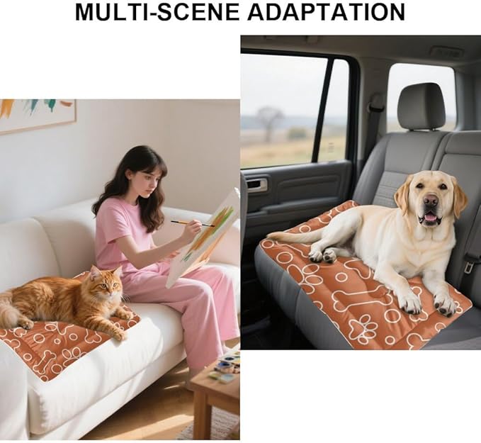Orange Paw Print Bone Fuzzy Dog Bed Pet Bed Mats Pet Padssoft Dog Crate Beds for Small Dogs Crate Washable Non-Slip Doggie Beds Outdoor Mat Dogs Tapete para Perros Indoor Outdoor 24X18 Inch