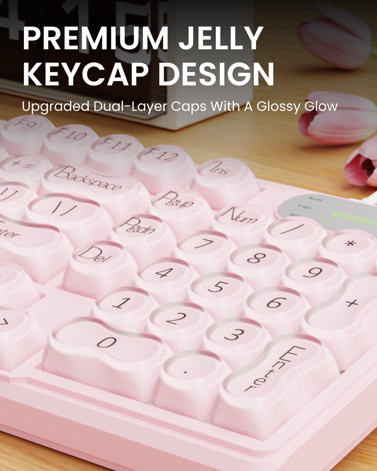 Wired Creamy Keyboard with Number Pad, 98-Key, Media Knob, RGB Backlit-Pink