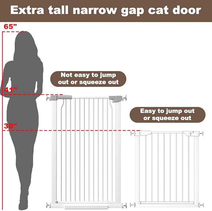 41" Extra Tall and Wide Baby Gate, 65.8-68.5'' Wide Pet Cat Gate for Doorway, Extra Wide Pressure Mounted Child Door with Expansion Kit, Metal Safe Gate, Tall Dog Gate, White