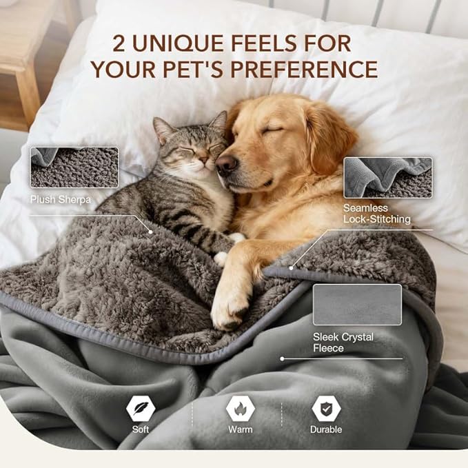 Lekereise Reversible Waterproof Dog Blanket, Super Soft Scratch-Resistant Pet Blanket, Washable Leak-Proof Cover for Sofa Bed Car Seat, for Cats to Large Dogs (Gray, 85" x 59")