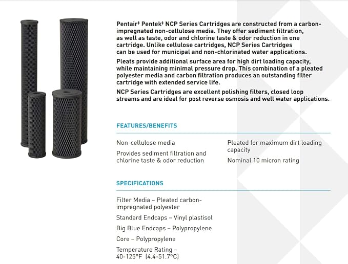 Pentair Pentek NCP-BB Big Blue Carbon Water Filter, Whole House Non-Cellulose