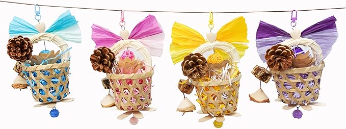Bird Toys Foraging Shredder Hanging Toys Rope Perch with Bell Parakeet Toy Parrot Swing Climbing Standing Toys Bird Cage Accessories for Conure Cockatiel Budgies Lovebird, Brown