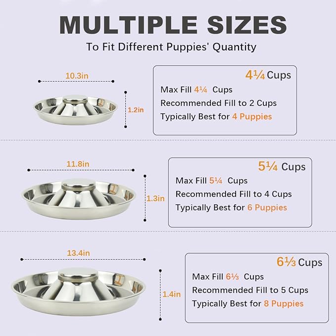Stainless Steel Puppy Dog Bowls 2 Pack, Pets Puppies Feeding Food and Water Weaning Bowls Dishes Feeder, 13.4 Inch