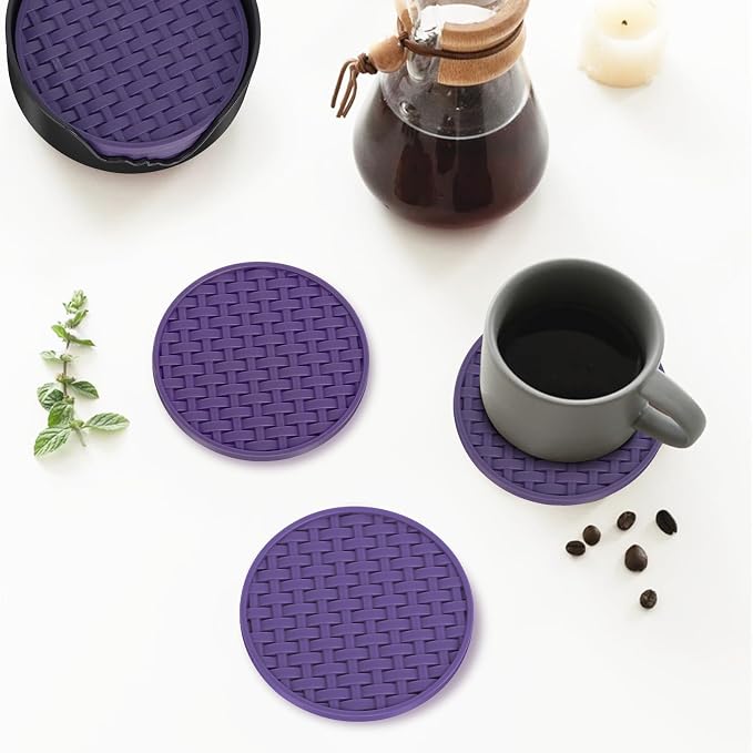 4 Inch Round Silicone Coasters Set of 6