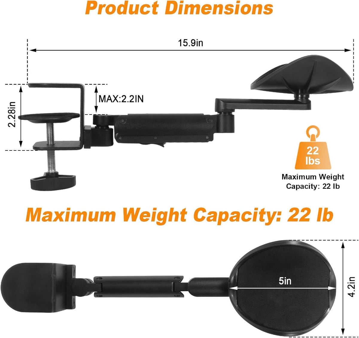 Adjustable Arm Rest for Desk, 360° Rotating and 6-Level Height Desk Arm Rest, Ergonomic Clamp-on Elbow Rest for Desk, Computer Desk Arm Rest Pad, Office & Gaming Desk Accessories