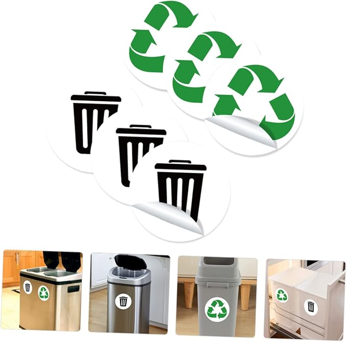 Garbage Sorting Stickers Set 6 Self-Adhesive Waste Classification Labels