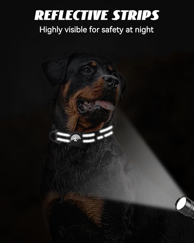 Joytale Airtag Dog Collar, Dual D-Rings, Reflective Pet Collar with Waterproof AirTag Holder, Soft Padded Adjustable for Medium Dogs, Black, M