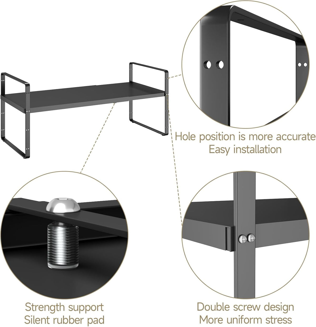 16.5~27.1" Expandable Shelf，2Pack 10.2" Wide Adjustable Height Cabinet Shelves，Black