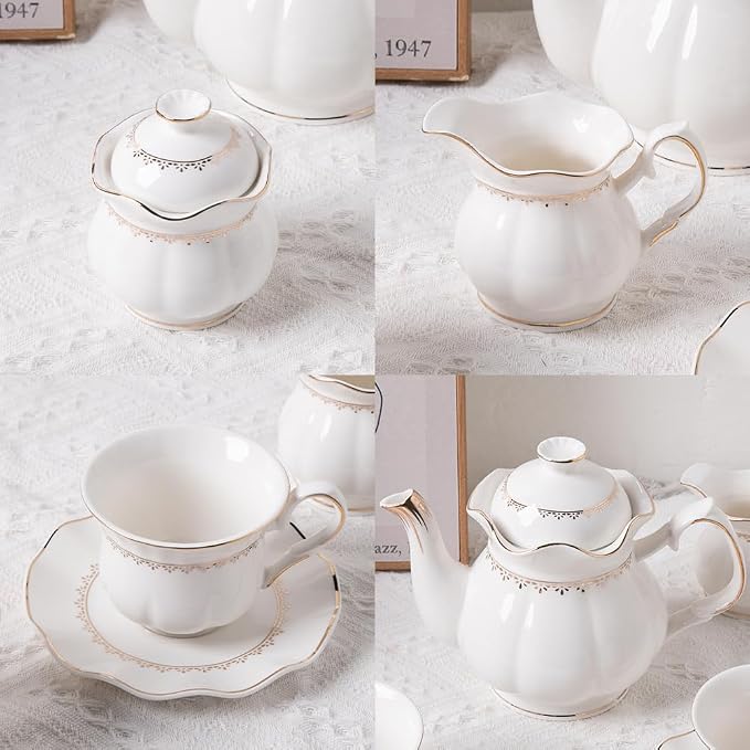 Sweejar Porcelain Tea Set With Gold Trim