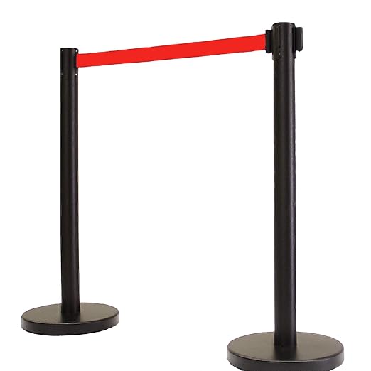 VIP Crowd Control Retractable Belt Queue Safety Stanchion Barrier Set,36" Ht, 78" Red Belt + Wall Bracket (6 Posts Red Belt + SFrame + WBracket)