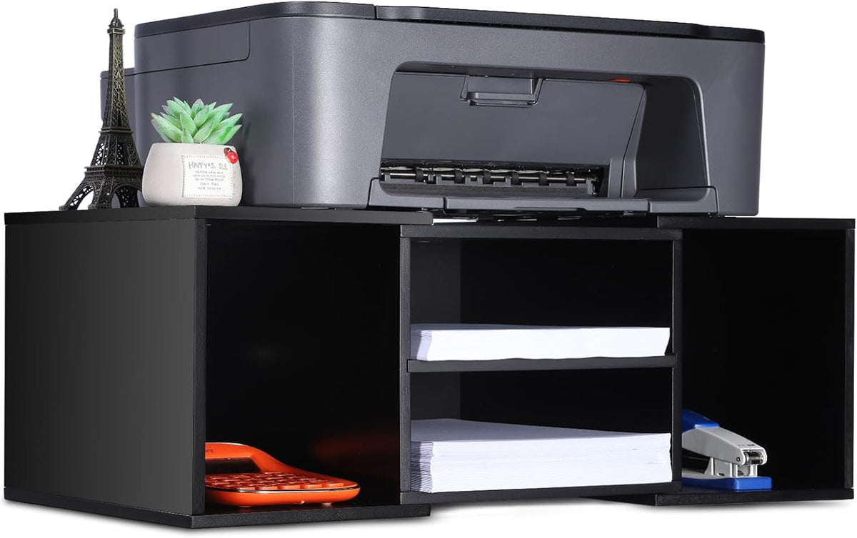 EMERIT Large Printer Stand, Adjustable Printer Table with Storage, 2-Tier Printer Riser Desktop Paper Organizer Shelf for Home Office, 23'' x 12.3'' x 8.7'' (Black)