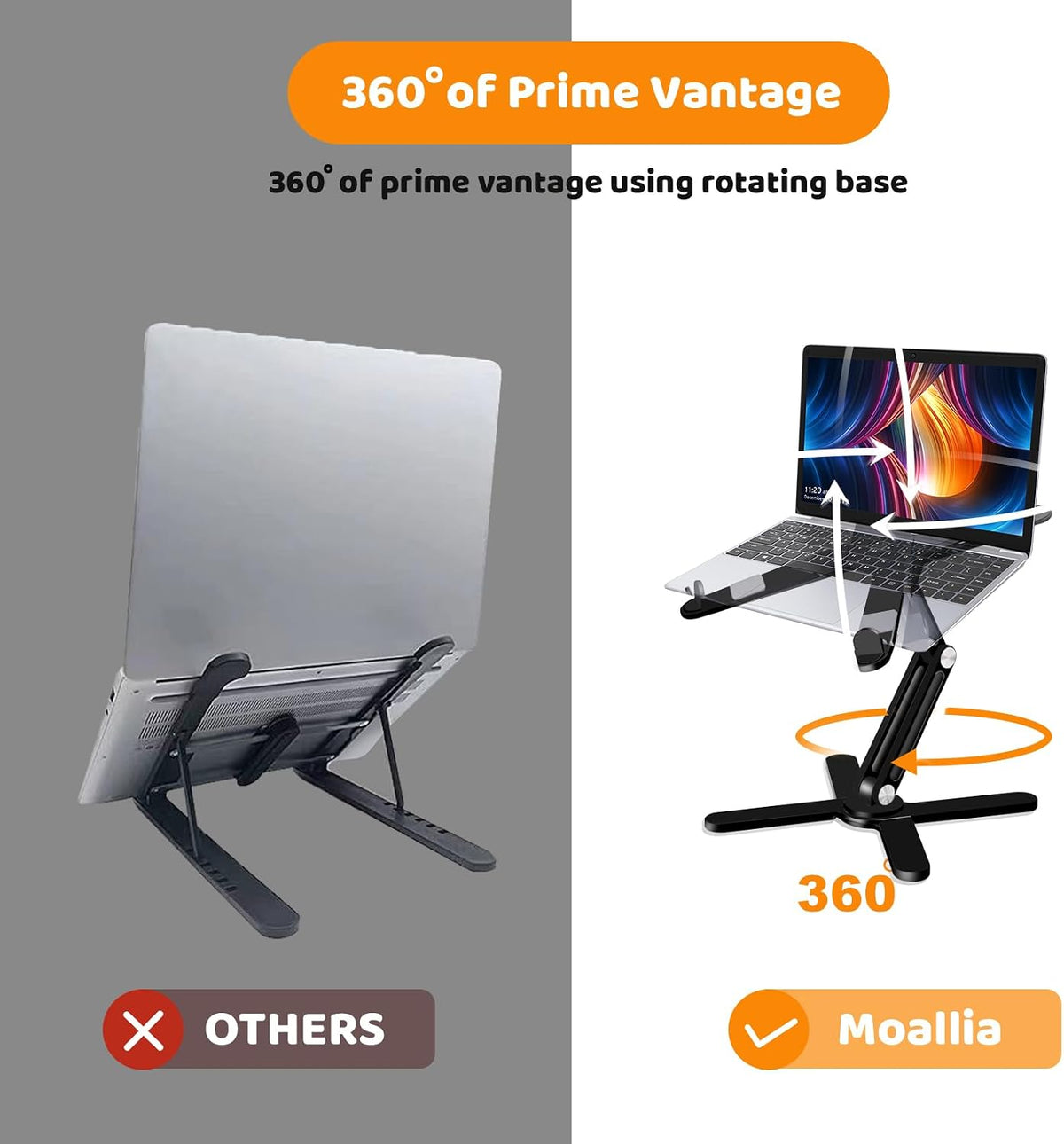 MOALLIA N86 360 Rotating Laptop Stand for Desk with Locking Knobs, Black