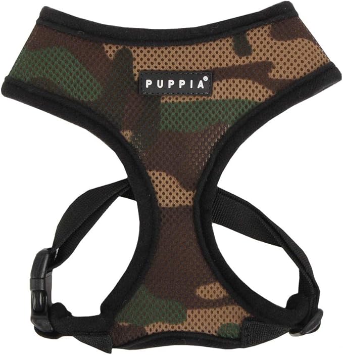 Puppia Soft Dog Harness No Choke Over-The-Head Triple Layered Breathable Mesh Adjustable Chest Belt and Quick-Release Buckle, Camouflage, Large