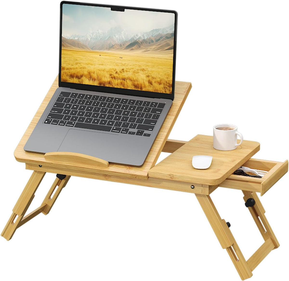 Bamboo Laptop Desk for Bed, Height & Angle Adjustable Foldable Lap Desk