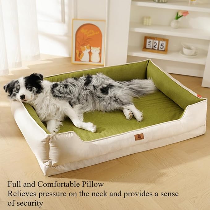 Large Dog Bed with Removable Washable Cover & Bolsters - Waterproof, Non-Slip Pet Sofa for Big Dogs(Yellow,42 * 28 * 10in)
