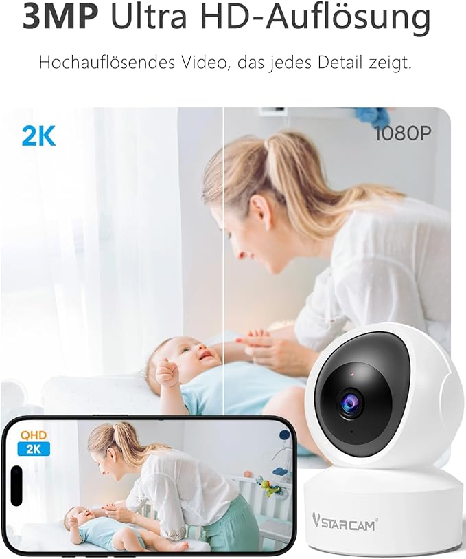 VSTARCAM 3MP Pet Camera Indoor with Phone App, 360° Indoor Security Camera with Color Night Vision, Motion Detection & 2-Way Audio, 24/7 SD & Cloud Storage