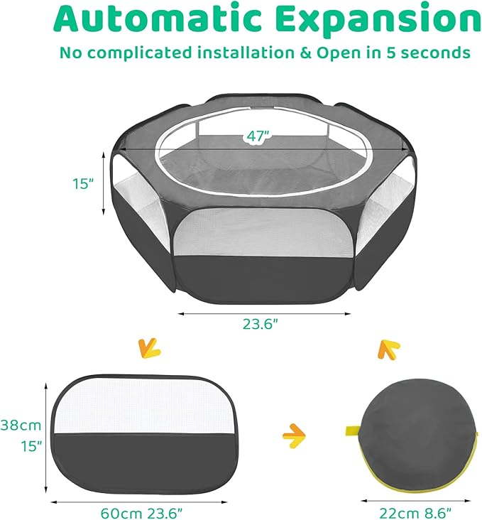 Amakunft Small Animal Pop-Up Playpen with Mesh Cover, 47'' x 23.6'' x 15'' Chicken Brooder Box, Play Pen Indoor Outdoor for Guinea Pigs, Bunny, Rabbits, Ferrets, Chinchillas, Kittens