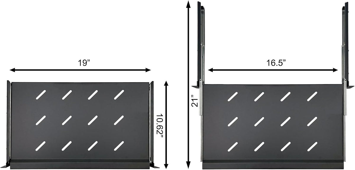 Electriduct 1U Keyboard Tray - Fully Extendable Universal 19" Rack Mount Sliding Shelf for Network Equipment Server Cabinet Enclosure with 3-Rail System and Mounting Hardware - 10.8" Deep