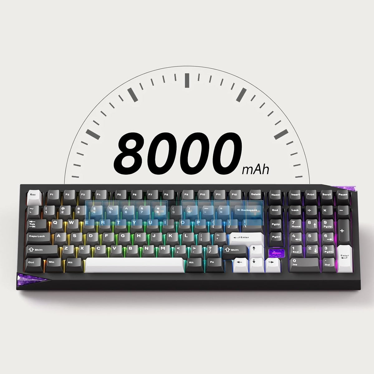 Akko Gem 02 QMK/VIA Aluminum Mechanical Keyboard Tri-Mode RGB Hot-swappable Wireless Gaming Keyboard, Black and Silver, Pre-lubed Mirror Switch