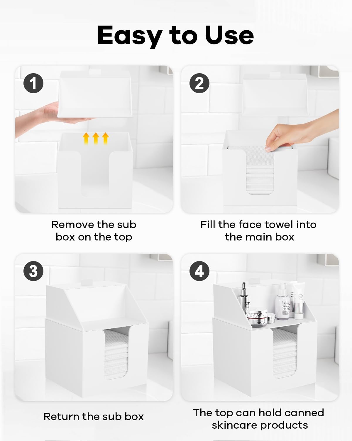 Double Layer Face Towel Holder, Premium Acrylic, Matte White