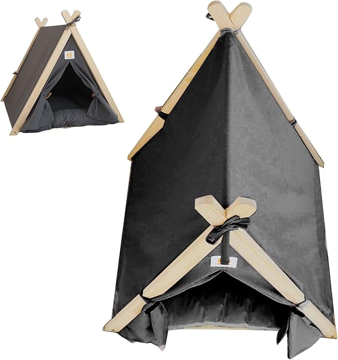 Pet Teepee Tent, Soft Large Space Portable Universal Pet Tent Bed, Cat Sleeping Bed, Cat Nest, Pet Mat beds Furniture, Pet Bed for Dogs Cats Resting Playing(Grey)