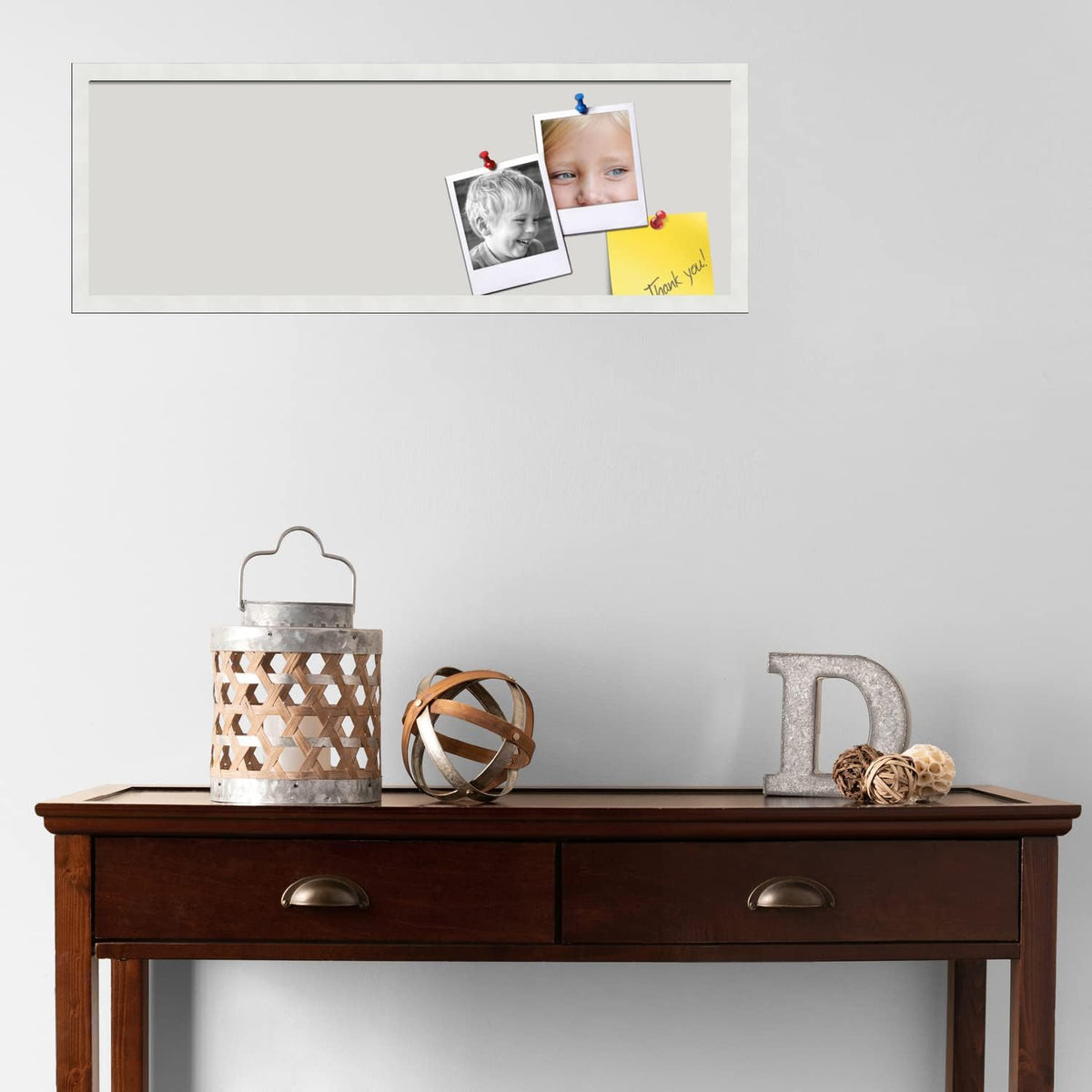 PinPix 36x12 inch Cork Bulletin Board. This Decorative Framed Pin Board Comes with Light Stone Design and Satin White Frame. Ideal for Home, Office Decor or School (PinPix-1809)
