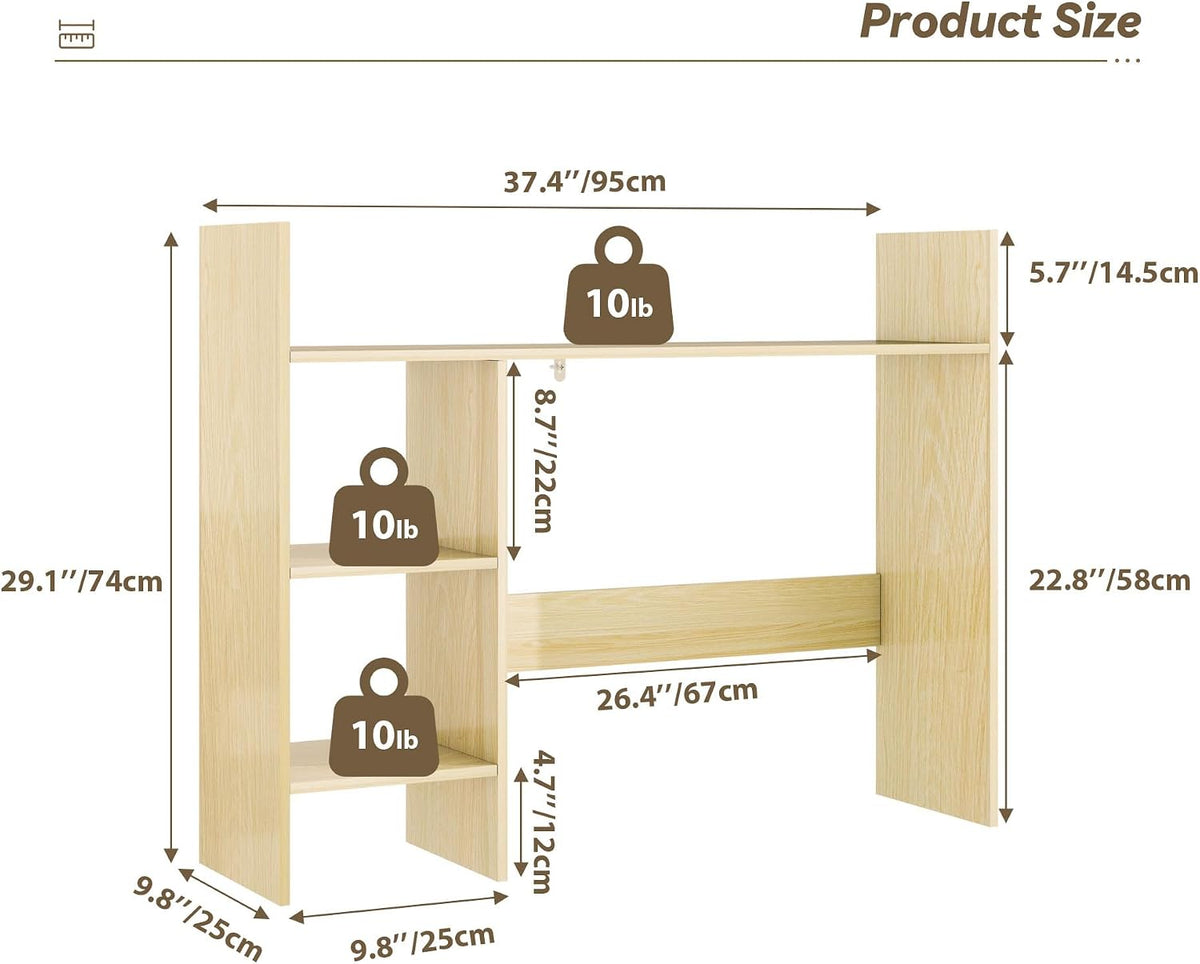 FTZxHKLX Desktop Bookshelf, 37.4" Wood Desk Hutch for Computer Desk