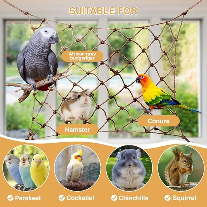 2 Packs Natural Bird Rope Net Parrot Swing Hammock for Birds Parrot Ladder Macaw Hanging Hammock Activity Toy for Rats Parakeet Cockatiel Cockatoo Conure African Grey Budgie（L 20 * 16inch）