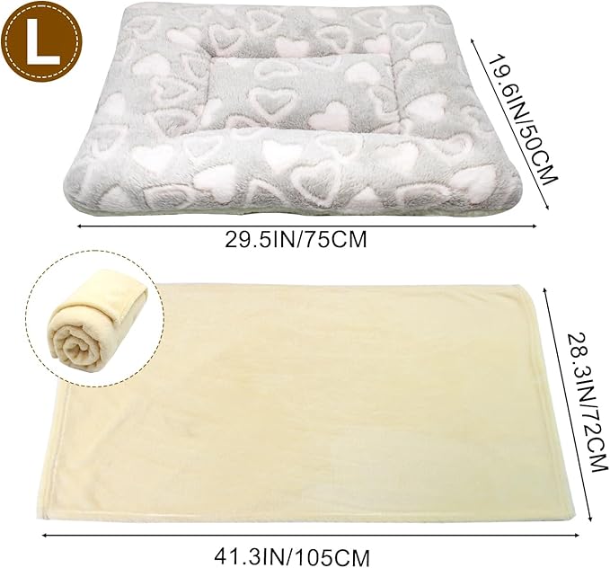 Cat Dog Bed Mat & Blanket, Reversible Pets Crate Pad Bed Mat and Ultra Soft Warm Fleece Calming Blanket for Small Puppy Kitty, Washable