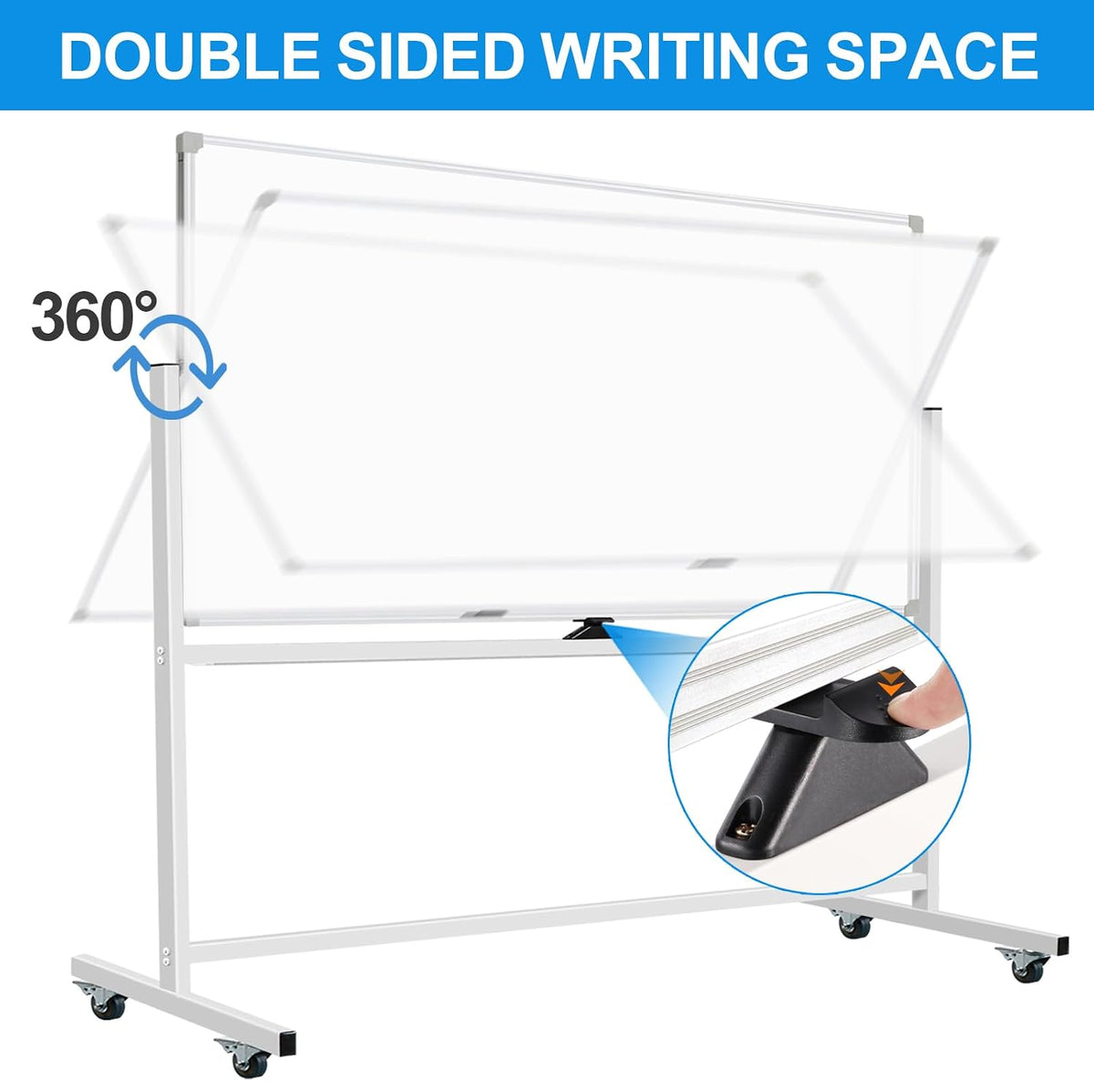 Large Rolling Whiteboard on Wheels, Double-Sided 72 X 40 Inch