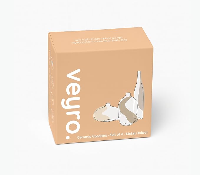 VEYRO Ceramic Coasters Set of 4 – Absorbent Stone Drink Coasters