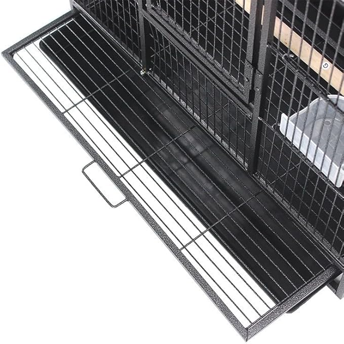 53'' Wrought Iron Birdcage with Detachable Rolling Stand & Feeder, Large Bird Cage with Secure Lock & Slide-Out Tray, Indoor Outdoor Bird Cage on Wheels,Parrot Cages for Parakeets, Pigeons, Black