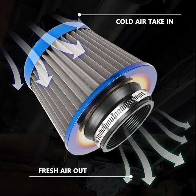 Cold Air Intake Filter, High Performance, Washable Filter, Clamp-On Replacement