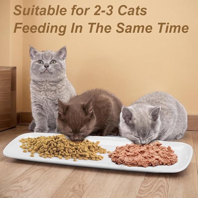 Cat Food Bowl,Extra Wide Ceramic Bowls for Multi-Cat Family and Flat Face Cats,Anti Whisker Fatigue Dishes Shallow Kitten Plates for Food and Water