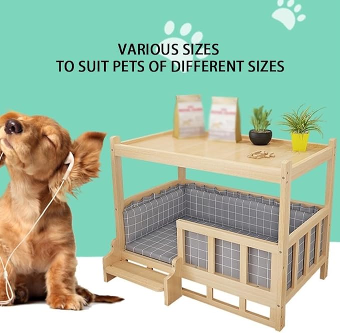 Dog Bed Wood Platform, Elevated Pet Cushion Bed(No Bedding), Dog Bed Frame with Upper Storage Space, Floor Standing Pet Furniture(35.4 X 21.7 X 27.6IN)