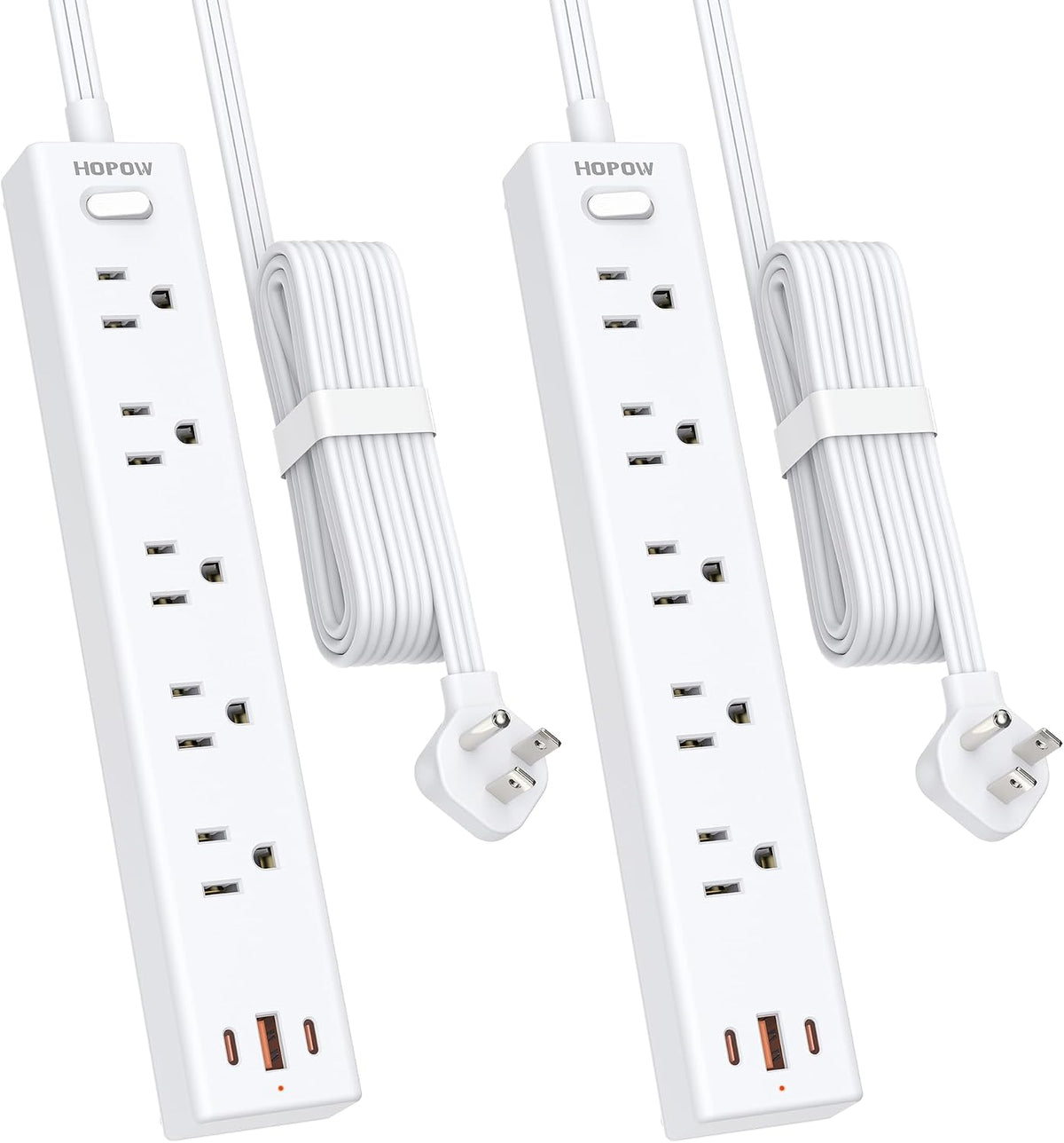 2 Pack Surge Protector Power Strip, 5AC&1A2C, 10FT Flat Plug Extension Cord