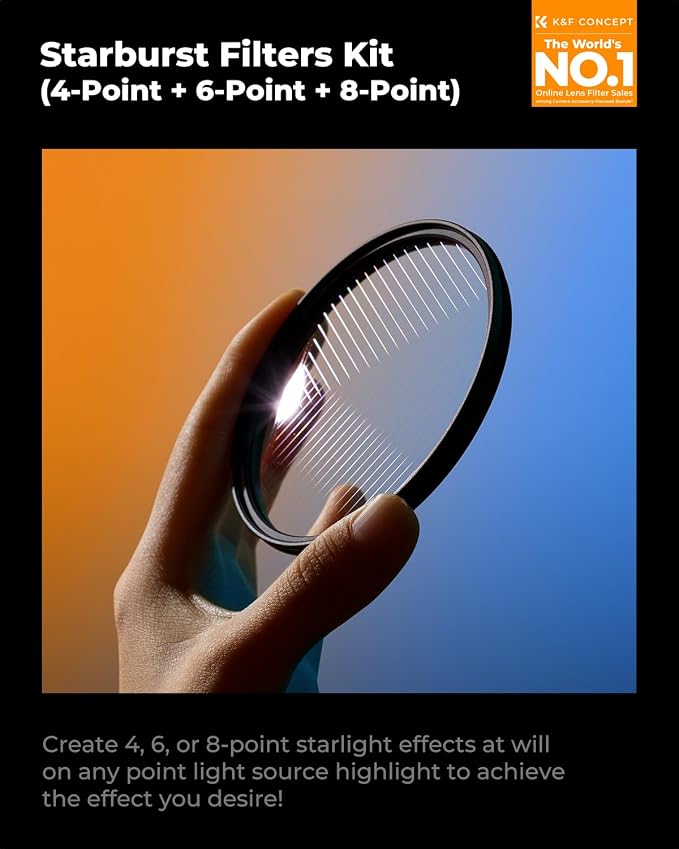 K&F CONCEPT 77mm Star Filters Kit 4 Points 6 Points 8 Points Cross Screen