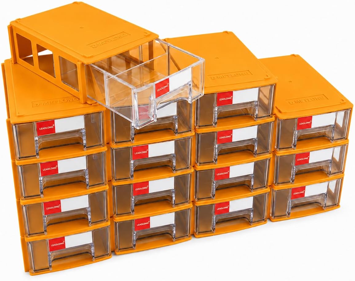 16 Pack Stackable Desk Organizer Drawers for Craft Storage Yellow
