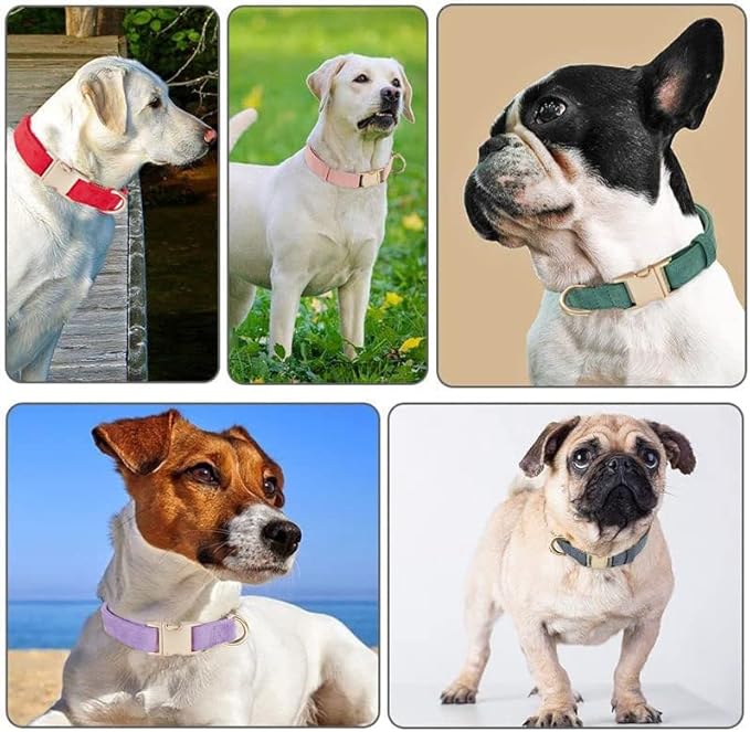 Soft Cotton Dog Collar with Metal Buckle Adjustable Heavy Duty Comfy Corduroy Collars for Small Medium Large Dogs,Red,Large