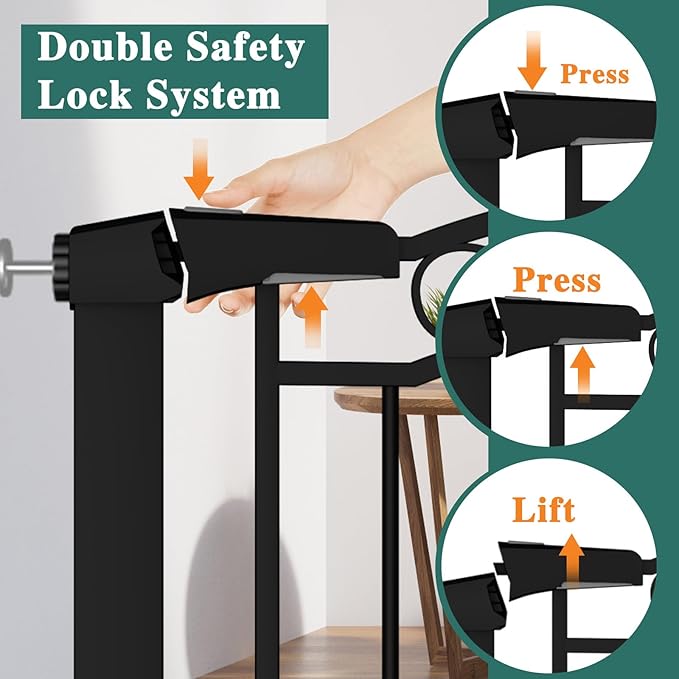 Fairy Baby 68.2"-70.8" Extra Wide Baby Gate with Door, 69 70 Inches Walk THR Baby Gates for Stairs Pressure Mounted no Drill, Indoor Tension Metal Child Pet Dog Safety Gate for Kids, Black