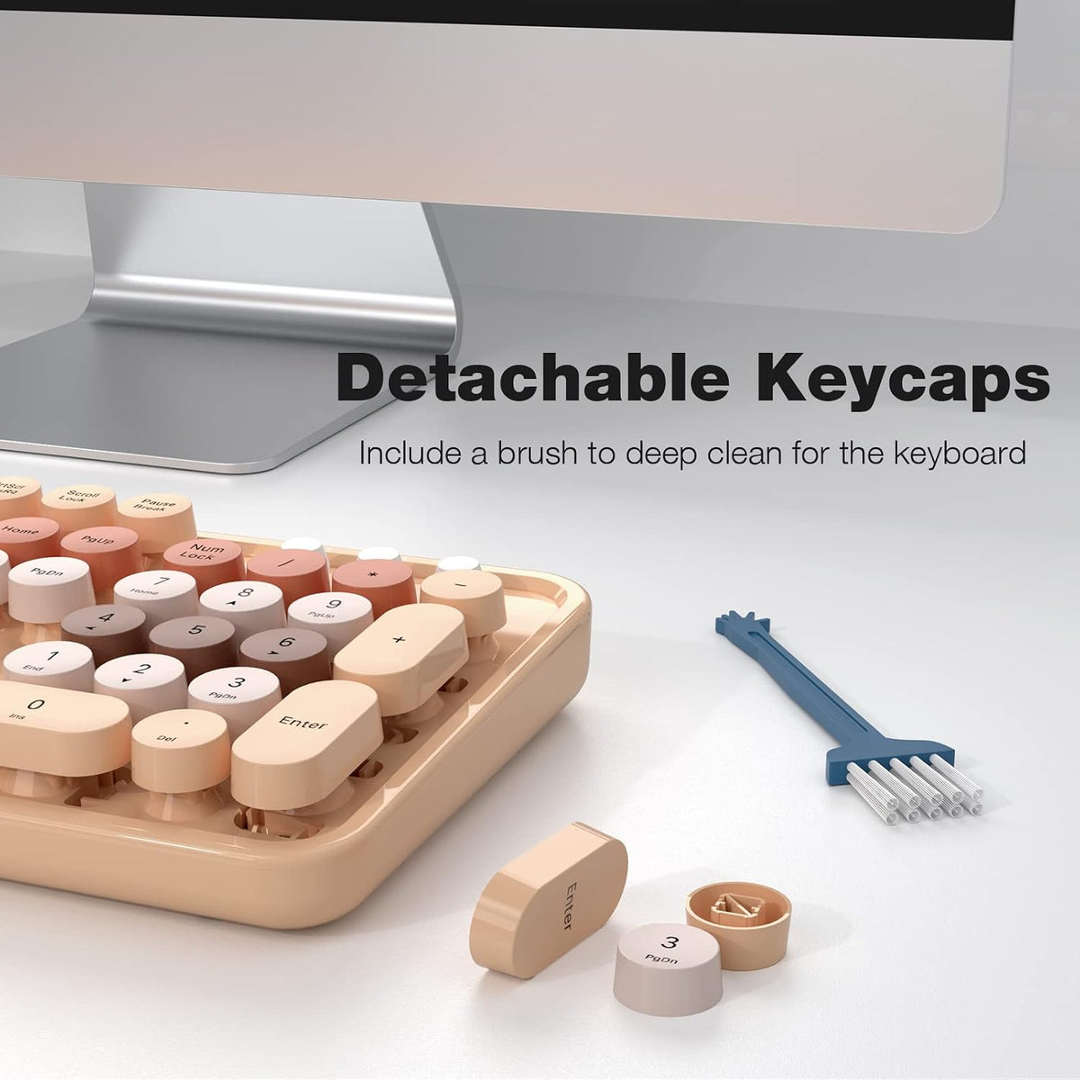 MOFII Wireless Computer Keyboard and Mouse Combo, Typewriter Full Size Keyboard with Number Pad and 2 in 1 USB Connected Mouse for PC Computer Laptop Desktop Windows (Milk Tea)